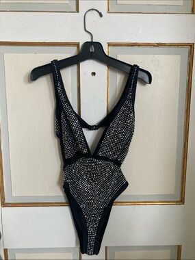 Hot Miami Styles Black Rhinestone-Embellished Girls' One-Piece